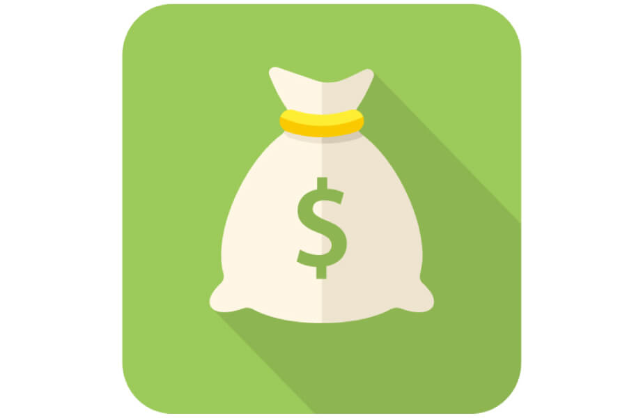 Graphic of a money bag on a green background.